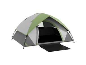 Tente dôme pour 2 personnes, légère, stable et imperméable, avec porte et fenêtre, sac de transport, gris et vert.
