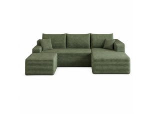 Canapé d'angle l moderne minimaliste en velours côtelé vert, 4 places, 241 cm, assise profonde, sans montage