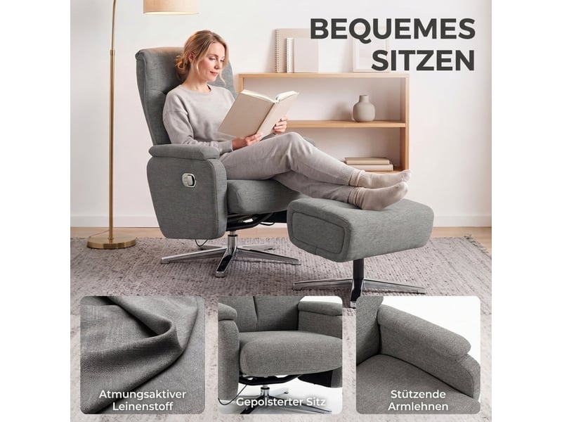  Fauteuil relax - fauteuil inclinable réglable manuellement avec repose-pieds, gris foncé, 85.5 x 80 x 102 cm  - Conforama W
