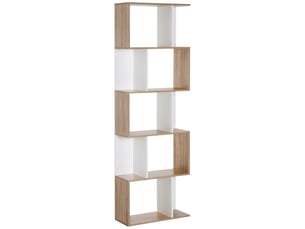 Bibliothèque haute en forme de s à 5 étagères, design moderne pour salon ou bureau, 60 x 24 x 184,5 cm, blanc et bois
