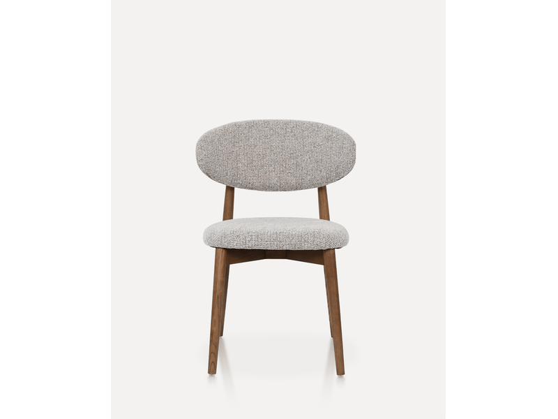  Chaise de salle à manger lot de 2 avec dossier incurvé et assise rembourrée en tissu et bois brun noyer et gris beige  - Conforama A