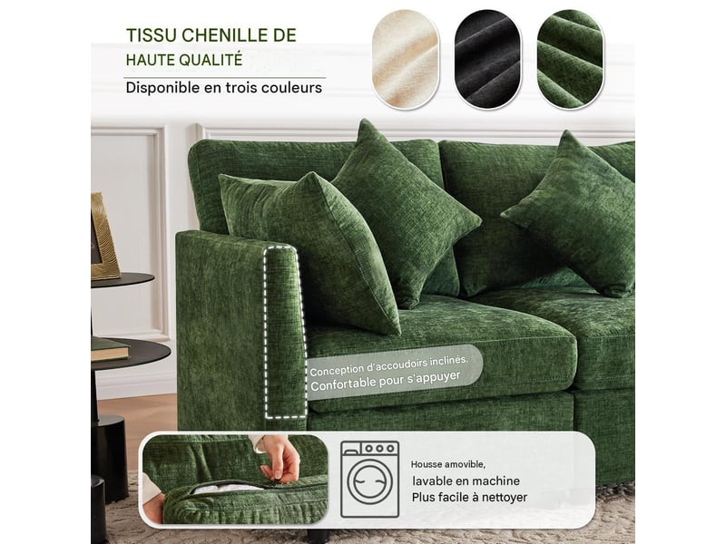  Canapé modulable en tissu chenille avec 2 poufs et 6 coussins vert N653P97714123Q - Conforama E