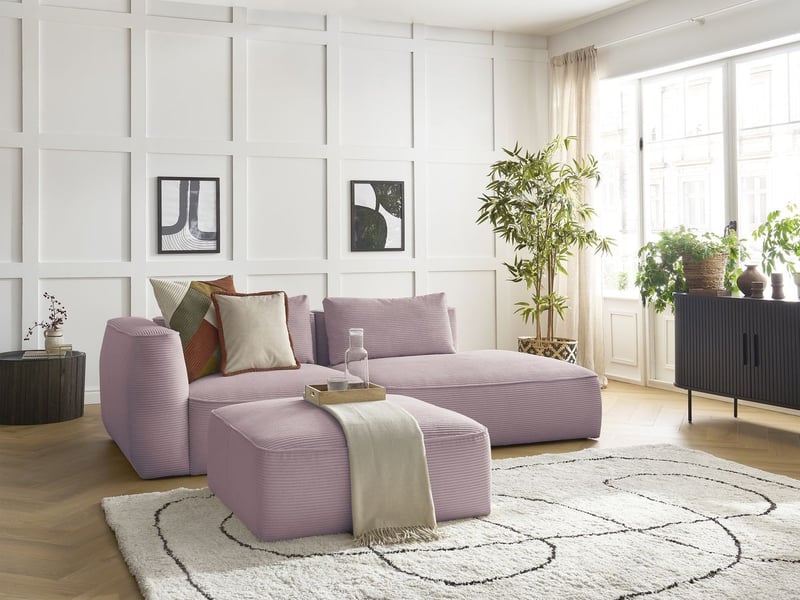  Bobochic canapé droit fixe 3 places leopold velours côtelé avec pouf violet  accoudoir gauche LEOPOLD - Conforama B