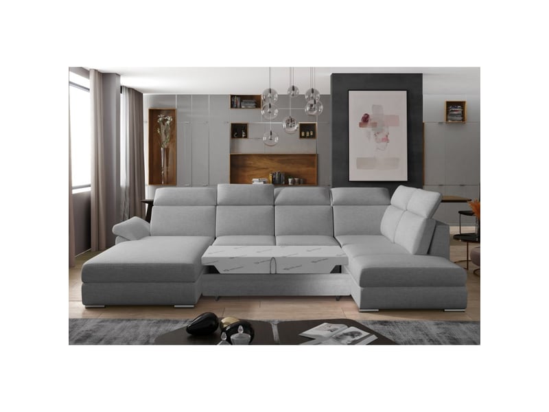  Canapé panoramique convertible majesta 5 places gris chiné – angle gauche  - Conforama D