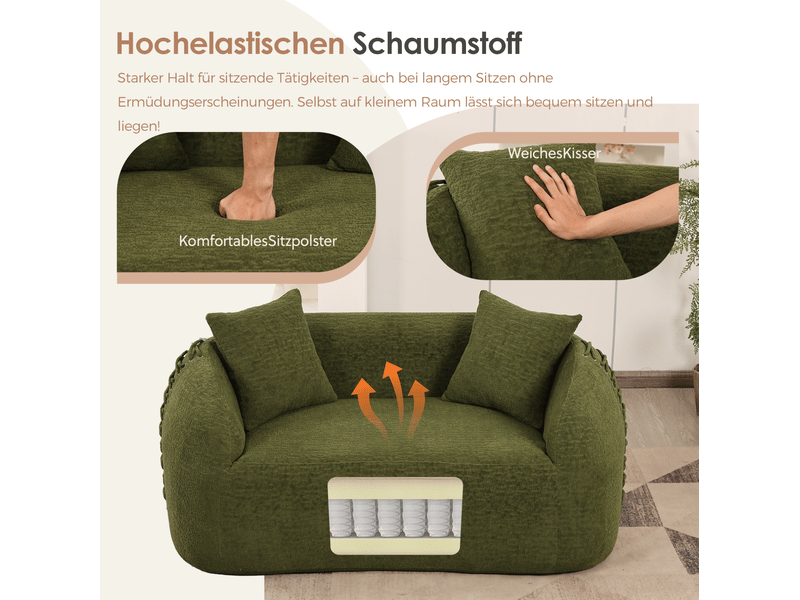  Canapé 2 places courbe 155x90 cm – vert – chenille, 2 coussins, lacets latéraux, aucun assemblage requis  - Conforama D