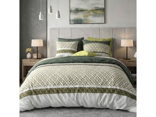 Parure housse de couette 260x240cm + 2 taies motif géométrique vert 100% coton - ayana
