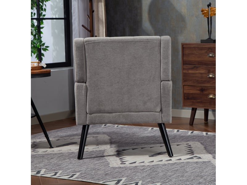  Fauteuil rembourré capitonné avec coussin en mousse haute densité, pieds en bois massif, lin gris clair  - Conforama C