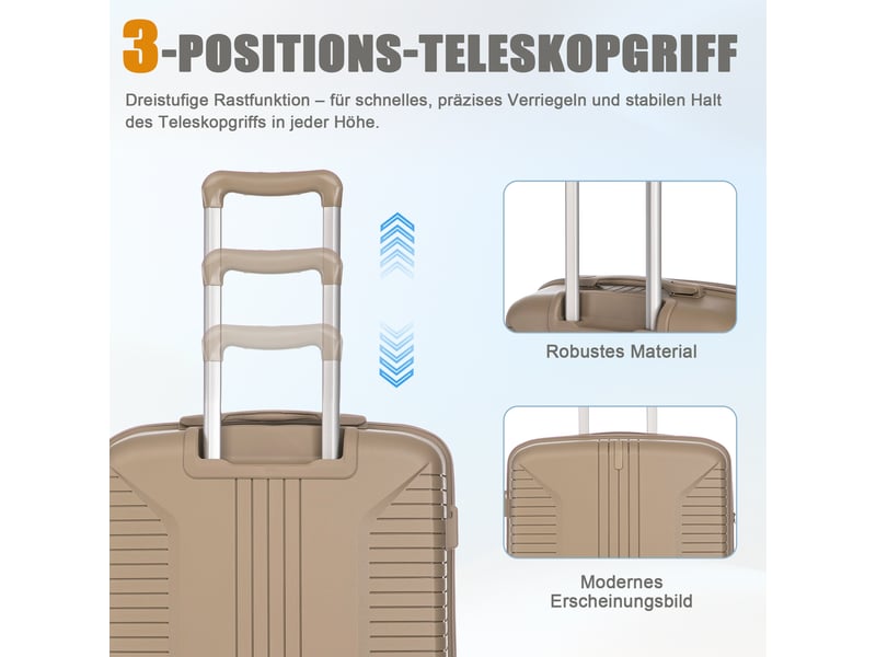 Lot de 3 valises rigides,202428 pouces,avec serrure,polypropylène,champagne - Conforama E