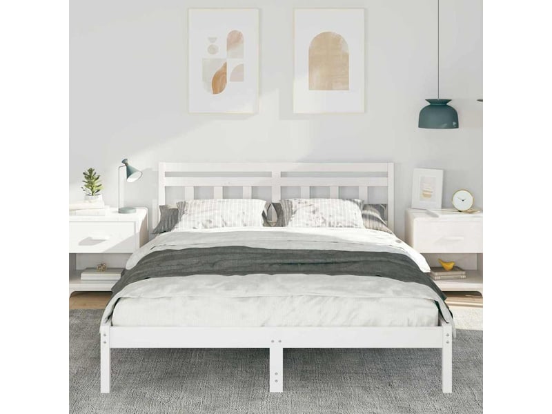  Lit double- lit adulte -  cadre de lit blanc 150 x 200 cm pin massif  - Conforama B