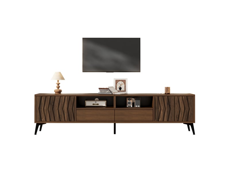Meuble tv 180 cm avec 2 portes et 2 tiroirs, finition noyer - Conforama A