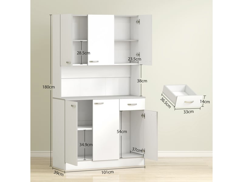  Buffet de cuisine moderne avec tiroirs et placards, en bois, 101 x 39 x 180 cm, blanc et gris  - Conforama D