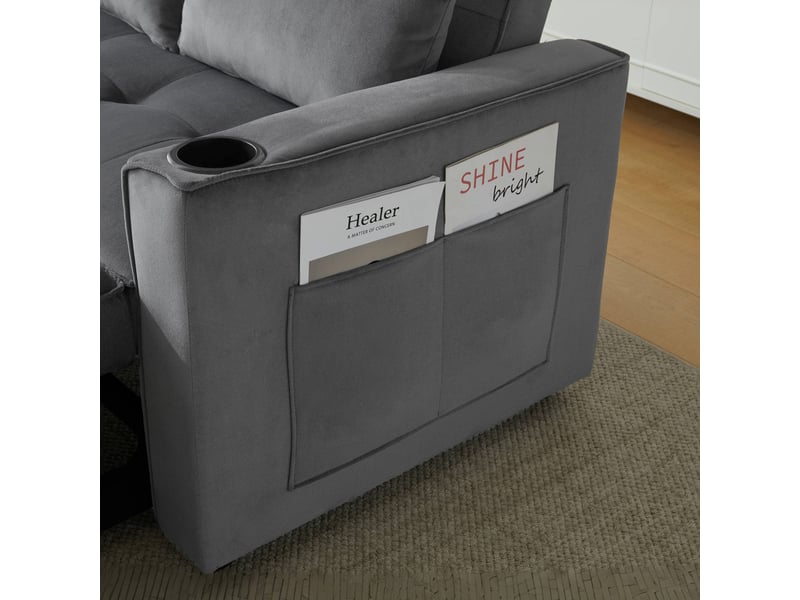 Canapé 2 places en velours multifonction avec fonction de couchage,canapé-lit pliant avec porte-gobelet et oreillers,pour salon chambre cinéma maison,137x76.5x83cm,gris 137x76.5x83cm - Conforama R