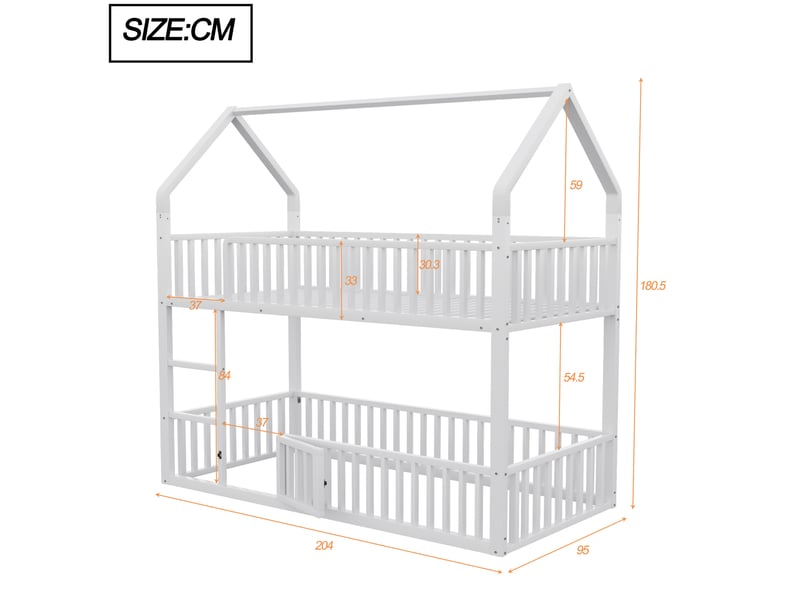 Lit superposé 90x200 cm avec échelle frontale et porte basse, en métal, blanc - Conforama D