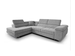 Canapé d'angle gauche convertible <strong>AX LIVING </strong> <strong>Konak</strong> 5 places Velours côtelé gris avec coffre de rangement