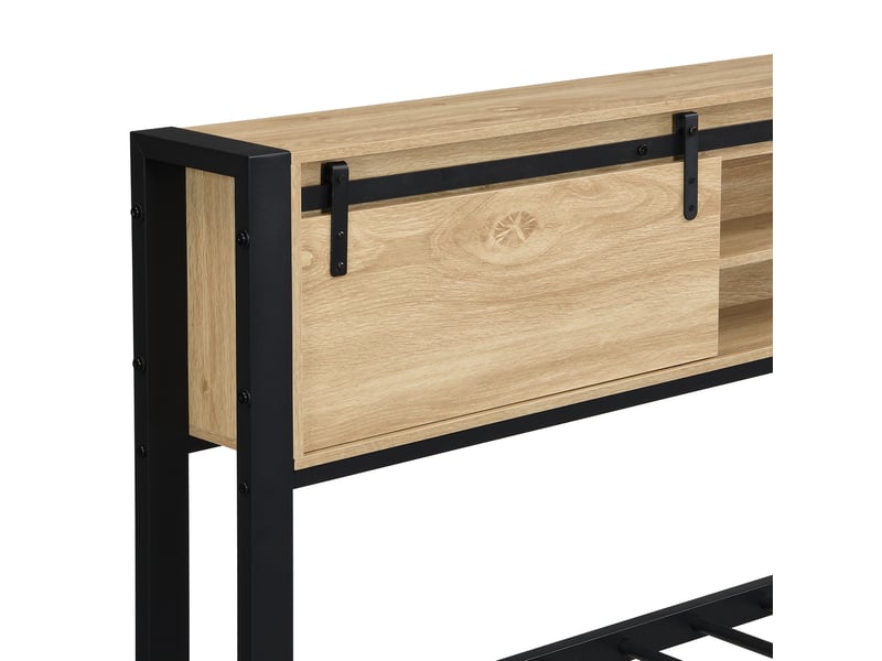  Lit simple 120x200 cm avec lit tiroir 90x190 cm, noir et naturel, sans matelas  - Conforama E