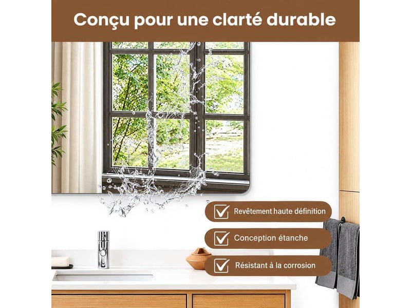 Grand miroir mural horizontal 100x60 cm verre trempé hd anti-éclats pour salle de bain - Conforama B