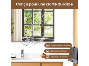 Grand miroir mural horizontal 100x60 cm verre trempé hd anti-éclats pour salle de bain
