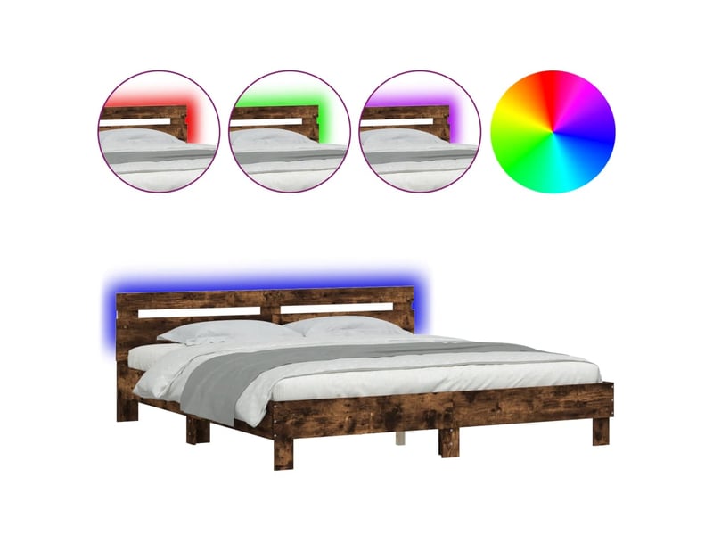 Lit double- lit adulte - cadre de lit avec led sans matelas chêne fumé 200x200 cm - Conforama A