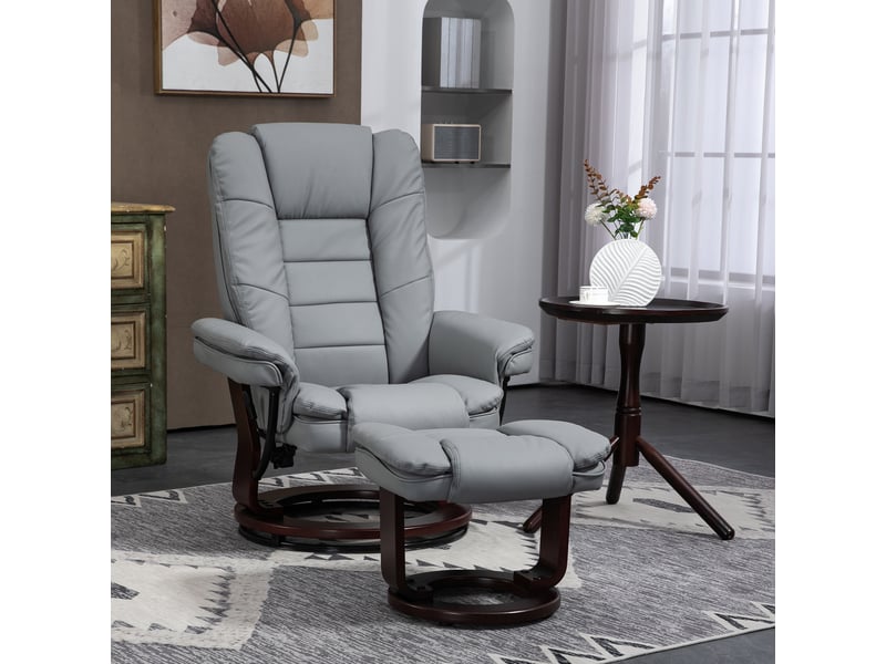  Fauteuil inclinable avec repose-pieds, pivotant, dossier inclinable, aspect cuir, jusqu'à 130 kg, gris  - Conforama D