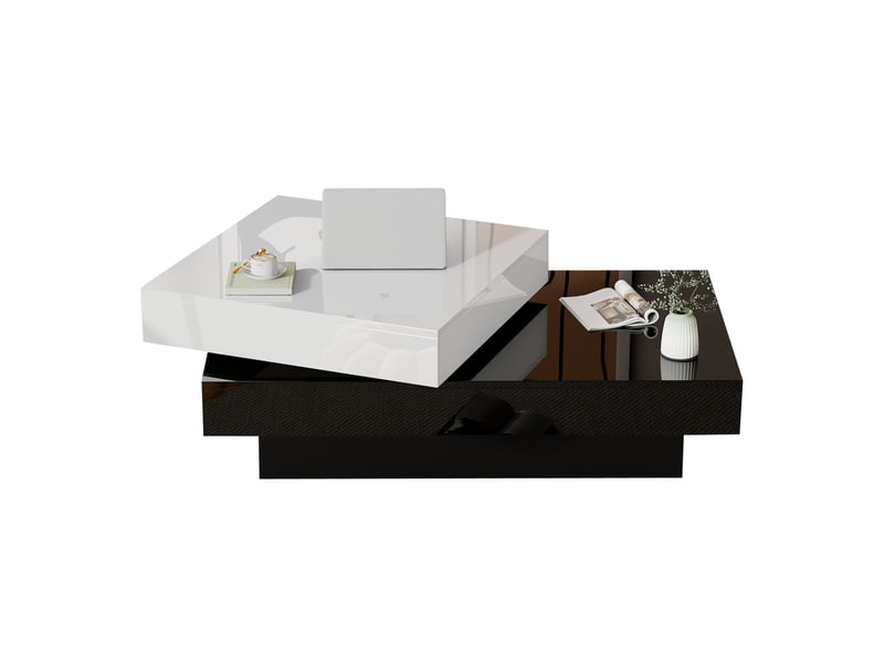  Table basse pivotante avec 2 niveaux de rangement, plateau brillant bicolore pour salon, 103 × 60 × 35,5 cm  - Conforama A