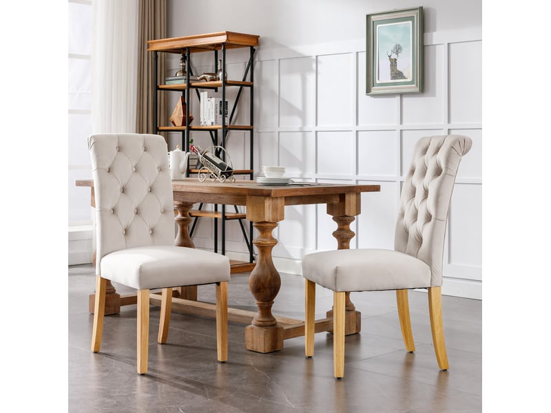  Lot de 2 chaises de salle à manger en velours beige avec pieds en chêne  - Conforama D