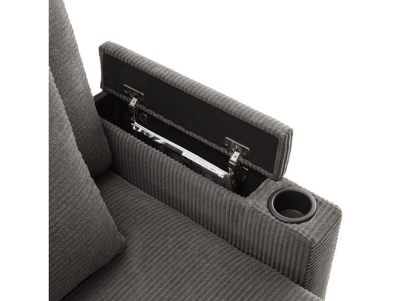  Canapé d'angle en l 213,5x139x87 cm avec rangement, port usb et coussins, velours côtelé gris foncé  - Conforama E
