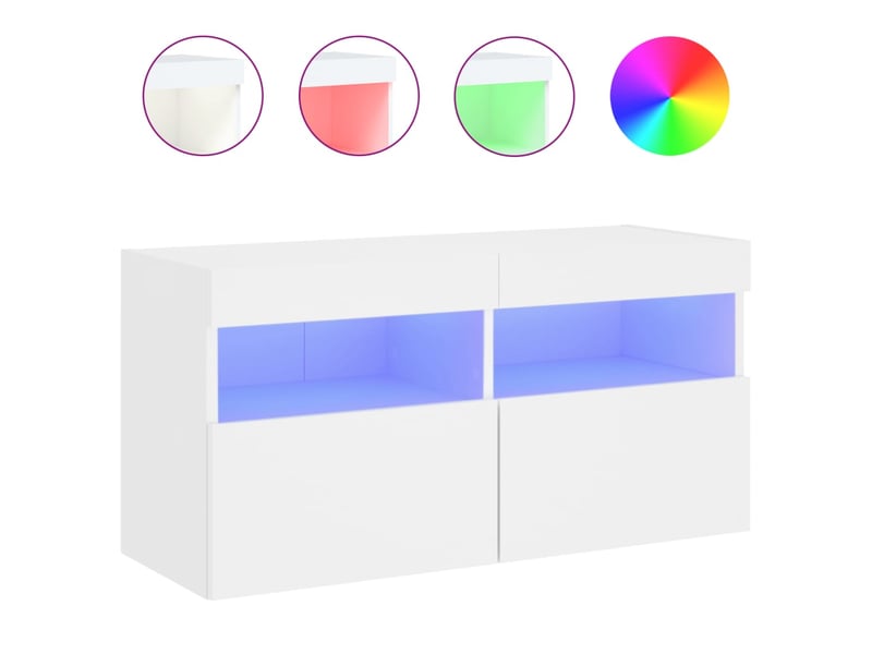  Meuble tv - banc tv - meuble de rangement mural avec lumières led blanc 80x30x40 cm  - Conforama A