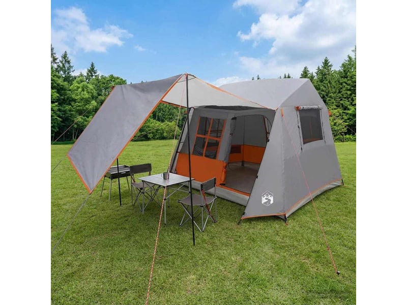  Tente tunnel, tente de camping gris et orange 275x240x200 cm  - Conforama B
