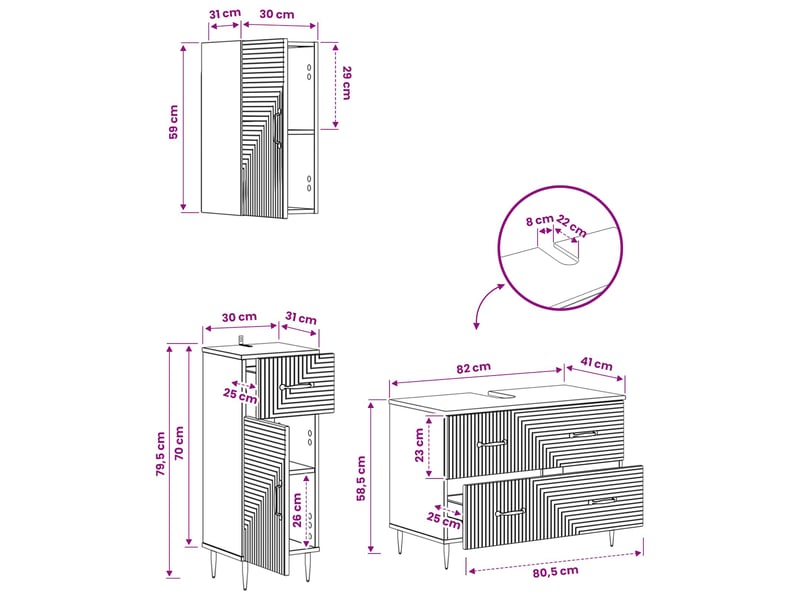Ensemble de meuble de salle de bain 3 pièces haarlem gris béton cf63453 - Conforama E