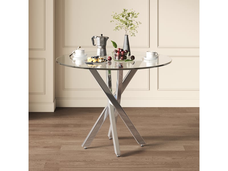  Table de séjour ronde fixe argenté - 80x80-80max.cm verre table argenté - Conforama B