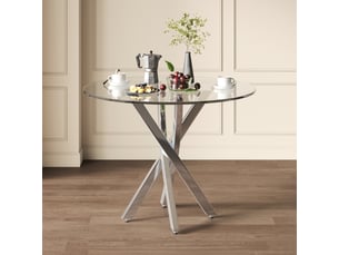 Table de séjour ronde fixe argenté - 80x80-80max.cm verre