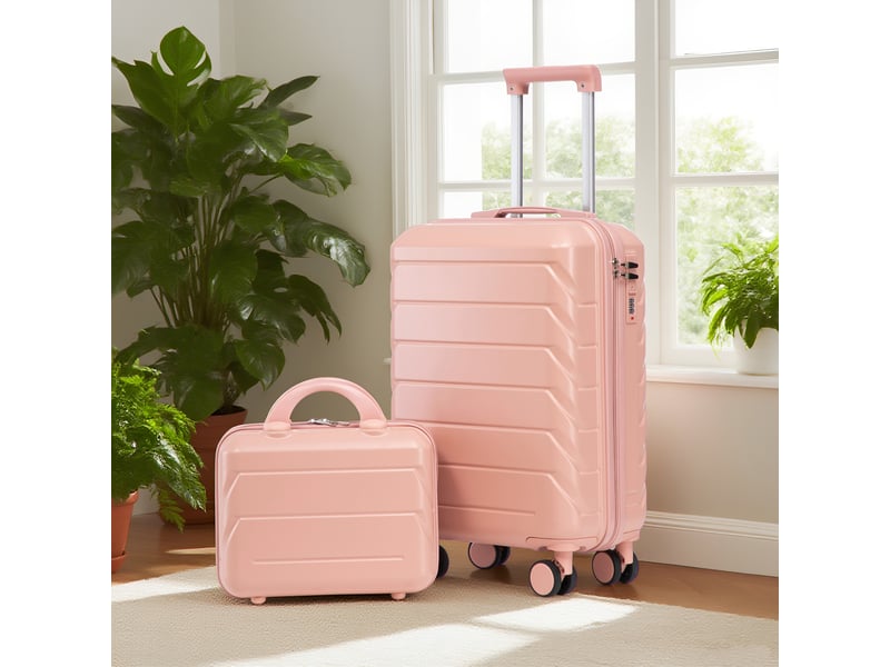  Set 2 pièces valise et trousse,19 pouces et 14 pouces,à roulettes,abs,rose  - Conforama C