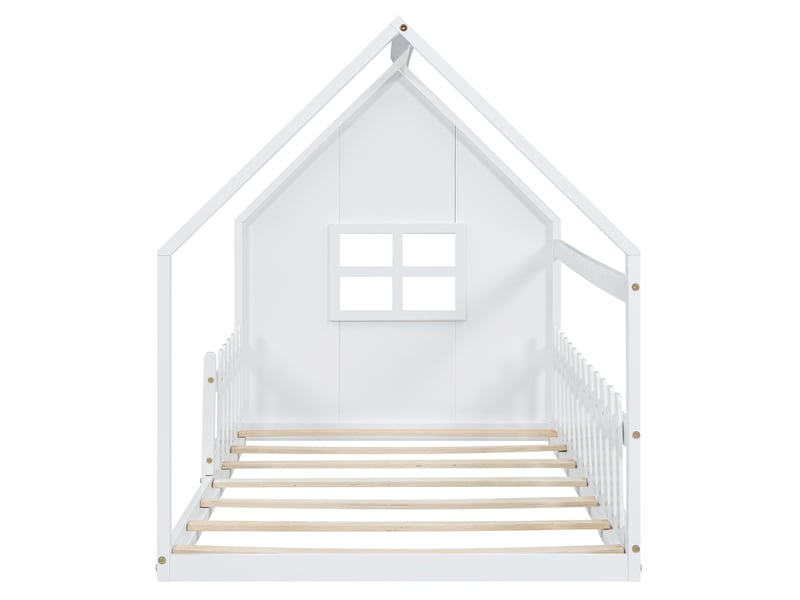  Lit cabane,lit plat pour enfants en pin et mdf 90x200cm,en forme de maison,blanc lit enfant blanc - Conforama D