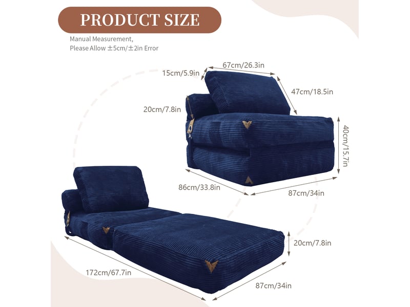  Canapé convertible 1 place pliable bleu en flanelle cravdom  - Conforama C