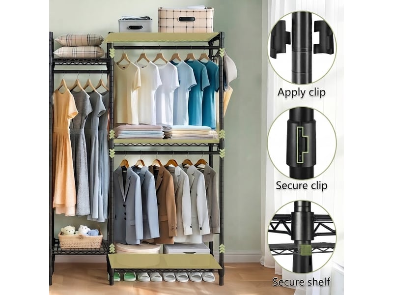 Portant à vêtements, rangement intégré, hauteur réglable, en métal, noir cao-W5901P521795-conf-NEW - Conforama D