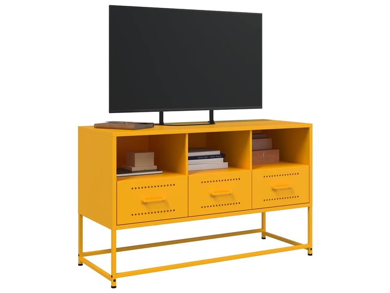  Meuble tv - banc tv - meuble de rangement jaune moutarde 100,5x39x60,5 cm acier  - Conforama D