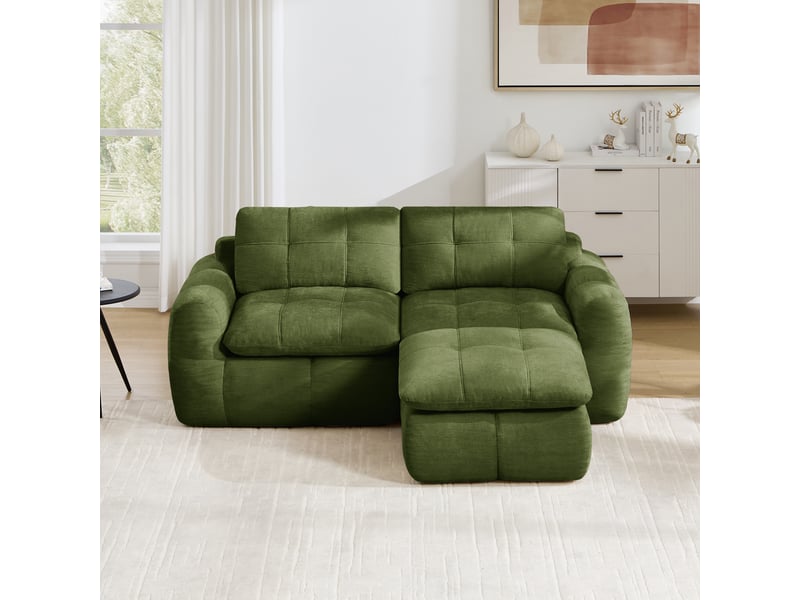  Canapé d’angle modulable 2 places en chenille vert – 194 x 160 x 68 cm Fay Lum - Conforama B