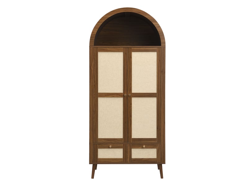  Armoire penderie de chambre 80x55x180 cm - 2 portes et 2 tiroirs - arche et niche ouverte - effet rotin pe - mdf - noyer  - Conforama A