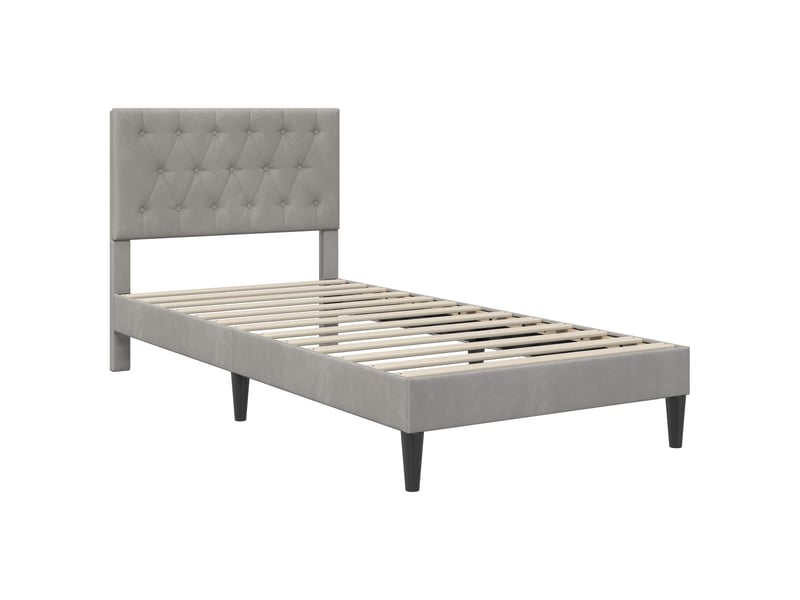  Lit simple- lit adulte -  cadre de lit avec matelas gris clair 90 x 200 cm velours  - Conforama C