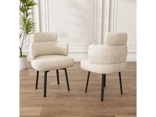 Fauteuil 1 place - 56,5x46x89 - chaise chenille pivotante 360° avec accoudoirs, coussin épais 14cm, pieds métal - blanc crème