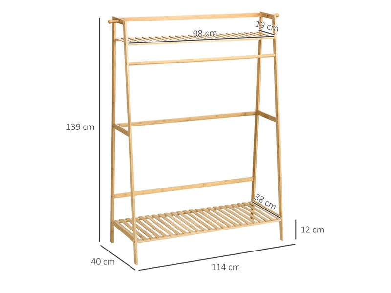  Portant à vêtements avec 2 étagères et penderie en bambou 114 x 40 x 139 cm  - Conforama C