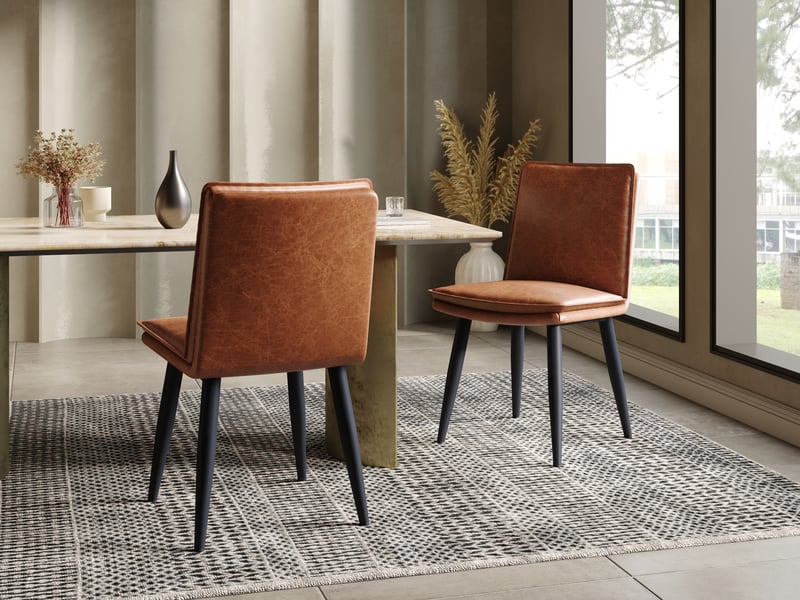  Lot de 4 chaises de salle à manger en pu marron avec assise rembourrée double épaisseur, style moderne  - Conforama C