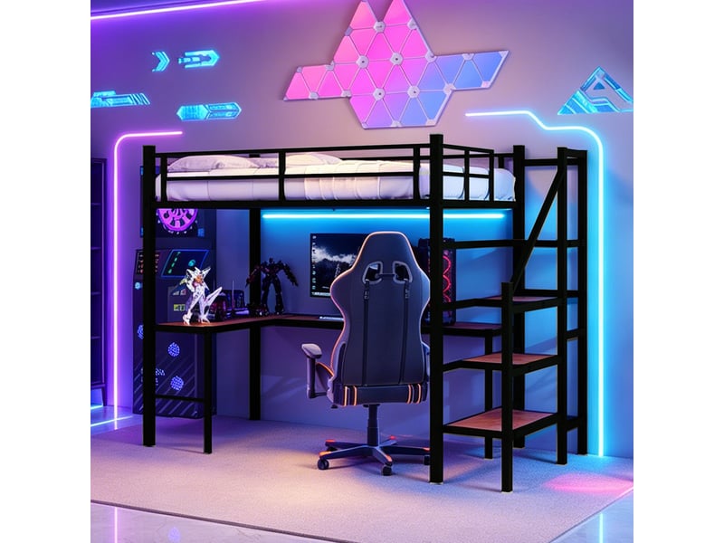  Lit superposé avec bureau en forme de l en fer noir 98x197 cm  - Conforama D