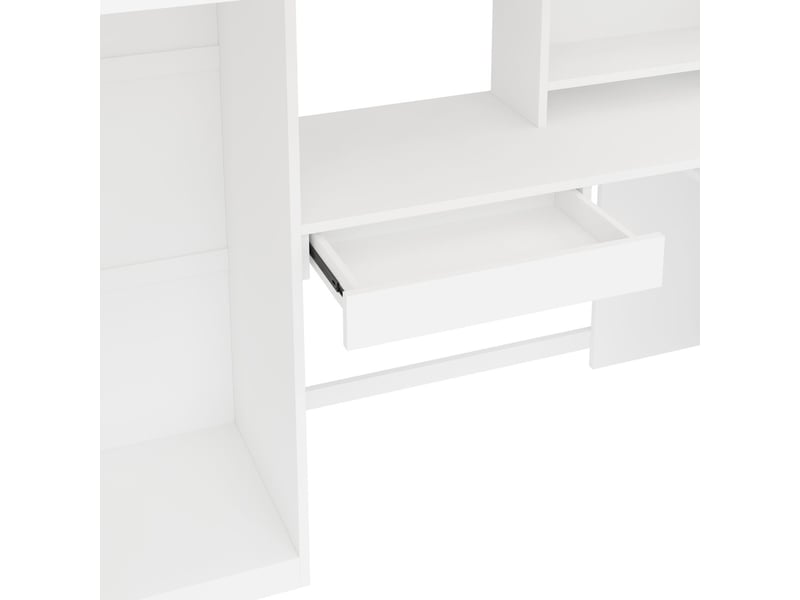  Lit enfant 90 x 200 cm structure mezzanine armoire intégrée 1 tiroir étagères de rangement éclairage led port usb blanc  - Conforama D