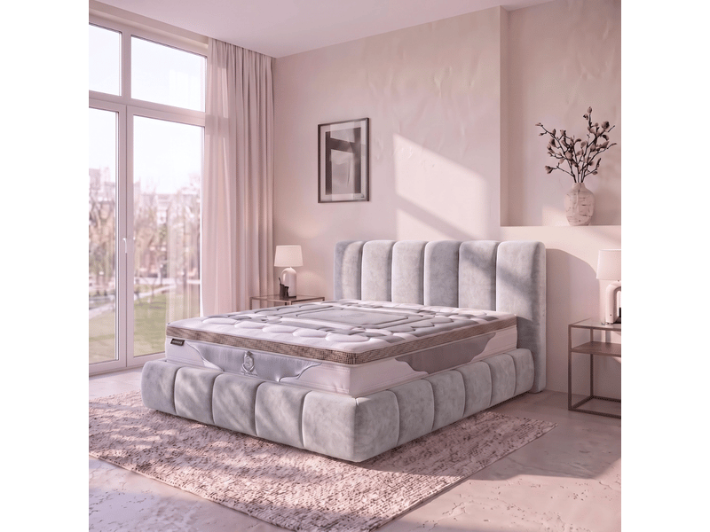  Ensemble lit coffre everest et matelas platinium 180x200 - tissu chenille gris PREMIUM - Conforama B