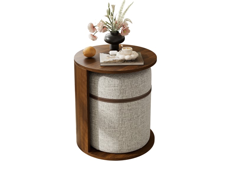  Table d'appoint ronde avec tabouret intégré, mdf, finition noyer  - Conforama A