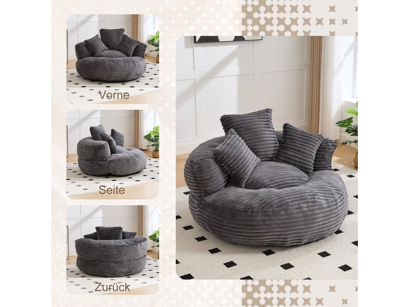  Fauteuil de salon, fauteuil confortable : avec pouf, gris foncé, en velours tricoté  - Conforama E