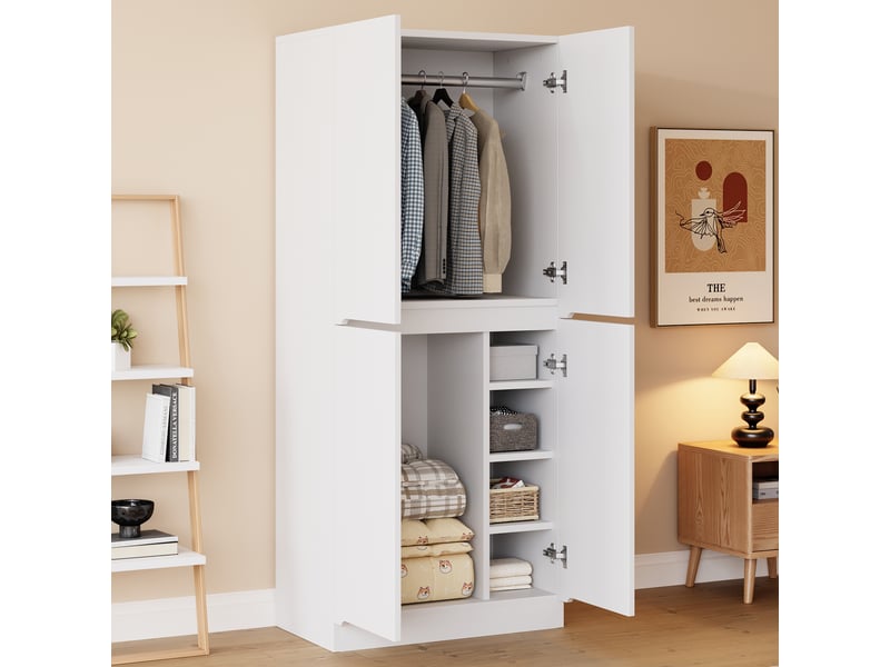  Armoire 4 porte(s) 0 tiroir(s) coloris blanc largeur 70 cm bois massif armoire blanc - Conforama B