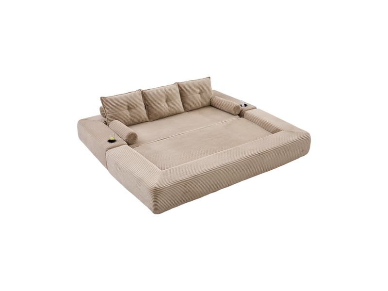  Canapé convertible 3 places 232 x 98 x 80 cm – beige – poches latérales et porte-gobelets  - Conforama D