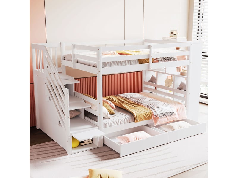 Lit superposé 90x200 cm avec escalier de rangement et 2 tiroirs - Conforama D